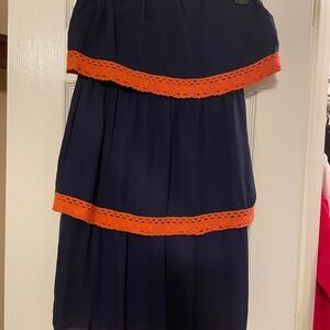 Fascination-Orange & blue tube top dress